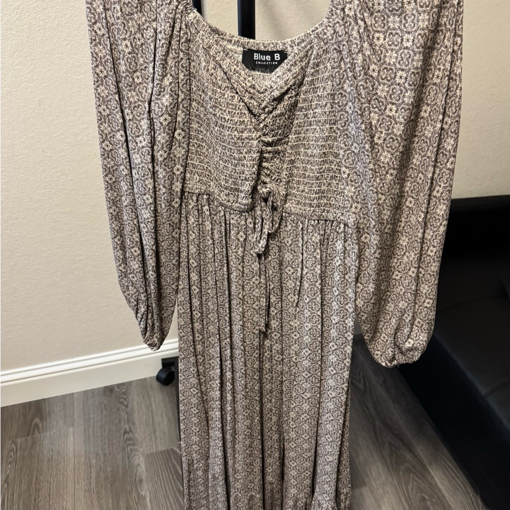 Gray and White Off the Shoulder Maxi Dress with Tie Front